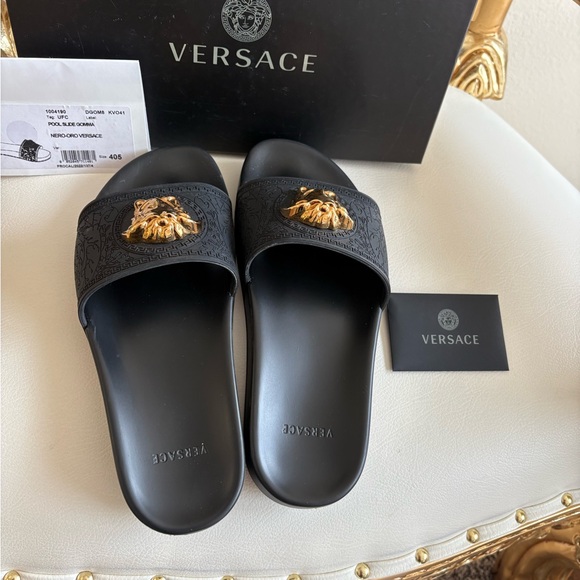 Versace Black Slides with Gold Medusa